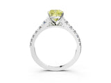 White gold Fancy Yellow Cushion Cut Diamond Cathedral Solitaire Ring with Round  Pavé Band_285