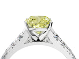 White gold Fancy Yellow Cushion Cut Diamond Cathedral Solitaire Ring with Round  Pavé Band_287