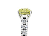 White gold Fancy Yellow Cushion Cut Diamond Cathedral Solitaire Ring with Round  Pavé Band_288