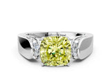 White gold Fancy Yellow Cushion Cut Diamond Channel Set Solitaire Ring with Four-Prong Setting_35