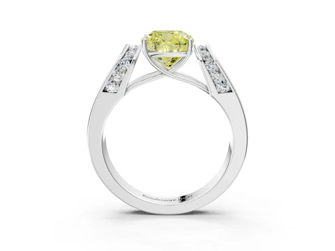 White gold Fancy Yellow Cushion Cut Diamond Channel Set Solitaire Ring with Four-Prong Setting_46