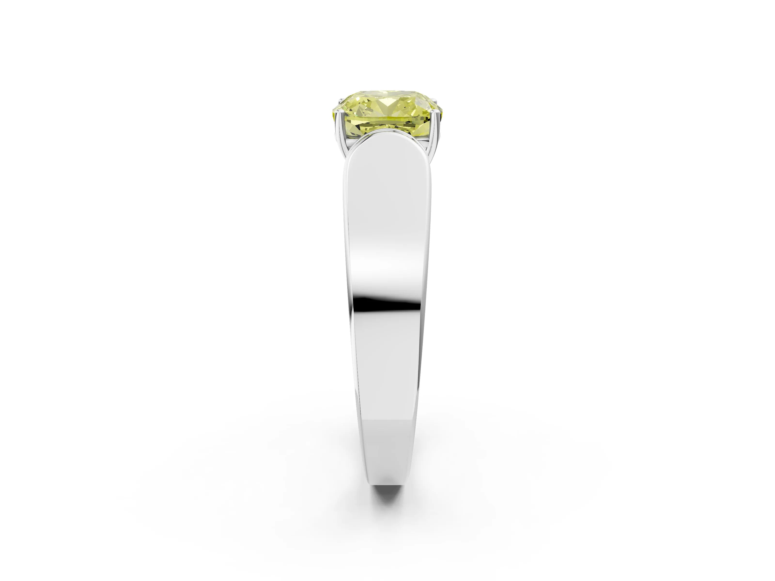 White gold Fancy Yellow Cushion Cut Diamond Channel Set Solitaire Ring with Four-Prong Setting_48