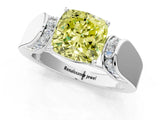 White gold Fancy Yellow Cushion Cut Diamond Channel Set Solitaire Ring with Four-Prong Setting_67