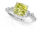White gold Fancy Yellow Cushion Cut Diamond Cluster Pavé Band with Four-Prong Setting_4