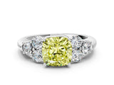 White gold Fancy Yellow Cushion  Cut Diamond Cluster Ring with Round Accent Stones and Prong Setting on a Classic Band_49