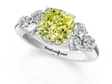 White gold Fancy Yellow Cushion  Cut Diamond Cluster Ring with Round Accent Stones and Prong Setting on a Classic Band_50