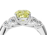 White gold Fancy Yellow Cushion  Cut Diamond Cluster Ring with Round Accent Stones and Prong Setting on a Classic Band_53