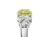 White gold Fancy Yellow Cushion  Cut Diamond Cluster Ring with Round Accent Stones and Prong Setting on a Classic Band_54