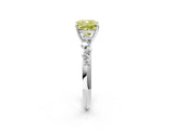 White gold Fancy Yellow Cushion Cut Diamond Cluster Side Stone Solitaire Ring with Prong Setting_96