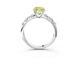 White gold Fancy Yellow Cushion Cut Diamond Cluster Side Stone Solitaire Ring with Prong Setting_97