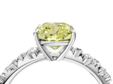 White gold Fancy Yellow Cushion Cut Diamond Cluster Side Stone Solitaire Ring with Prong Setting_98