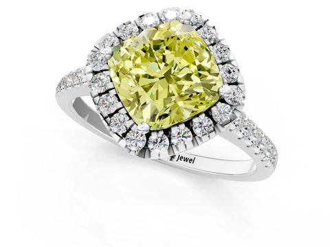 White gold Fancy Yellow Cushion Cut Diamond Cushion Halo Ring with Pavé Band_13