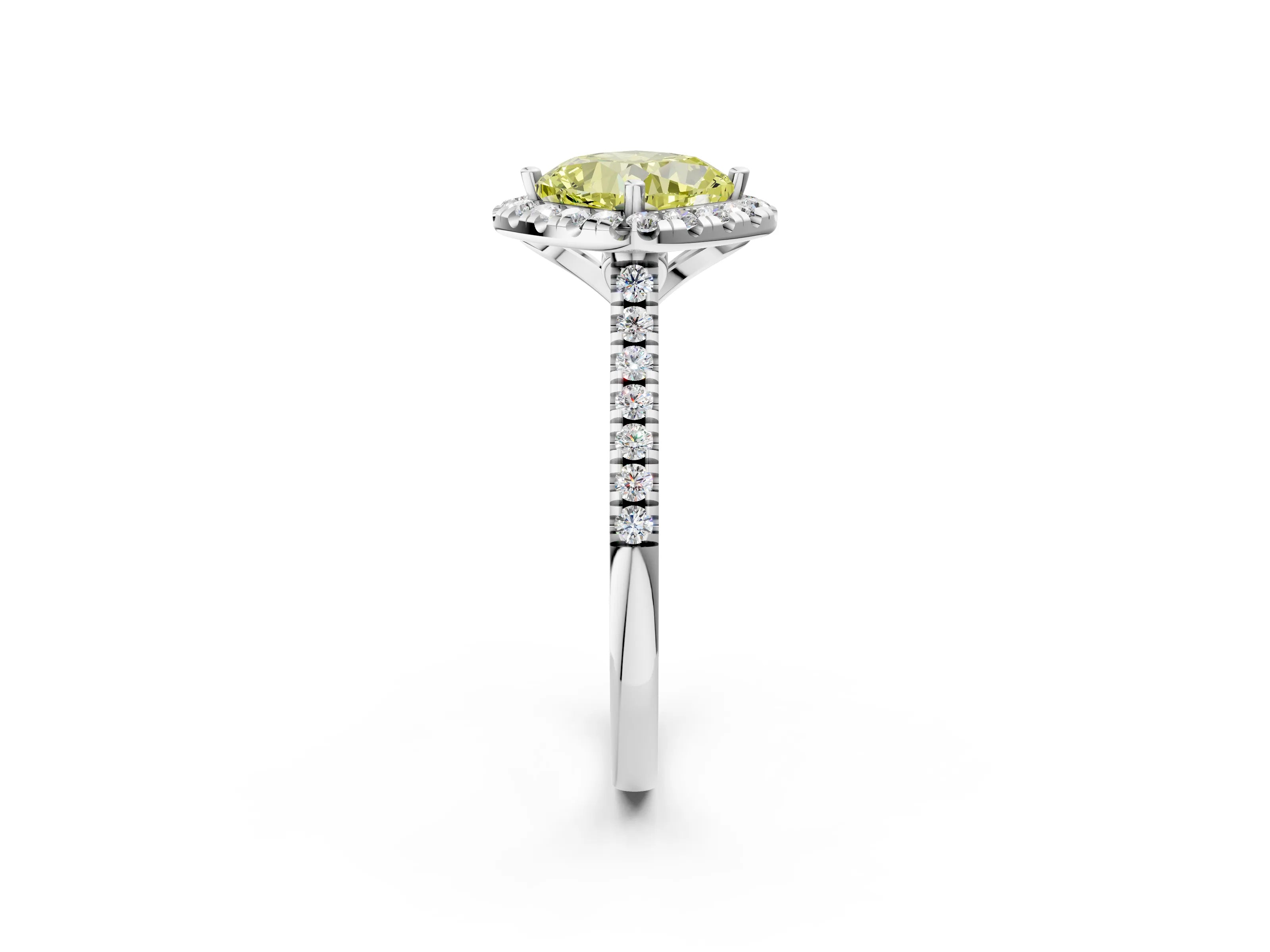 White gold Fancy Yellow Cushion Cut Diamond Cushion Halo Ring with Pavé Band_14