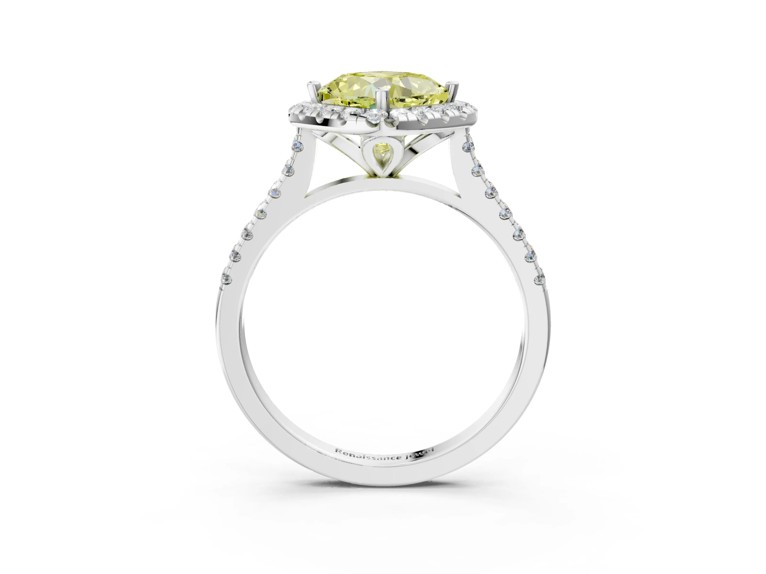 White gold Fancy Yellow Cushion Cut Diamond Cushion Halo Ring with Pavé Band_15