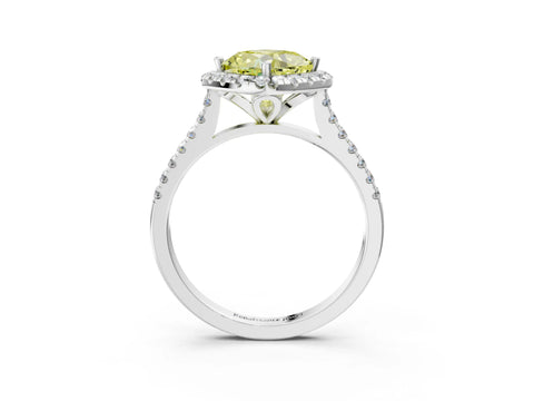 White gold Fancy Yellow Cushion Cut Diamond Cushion Halo Ring with Pavé Band_15