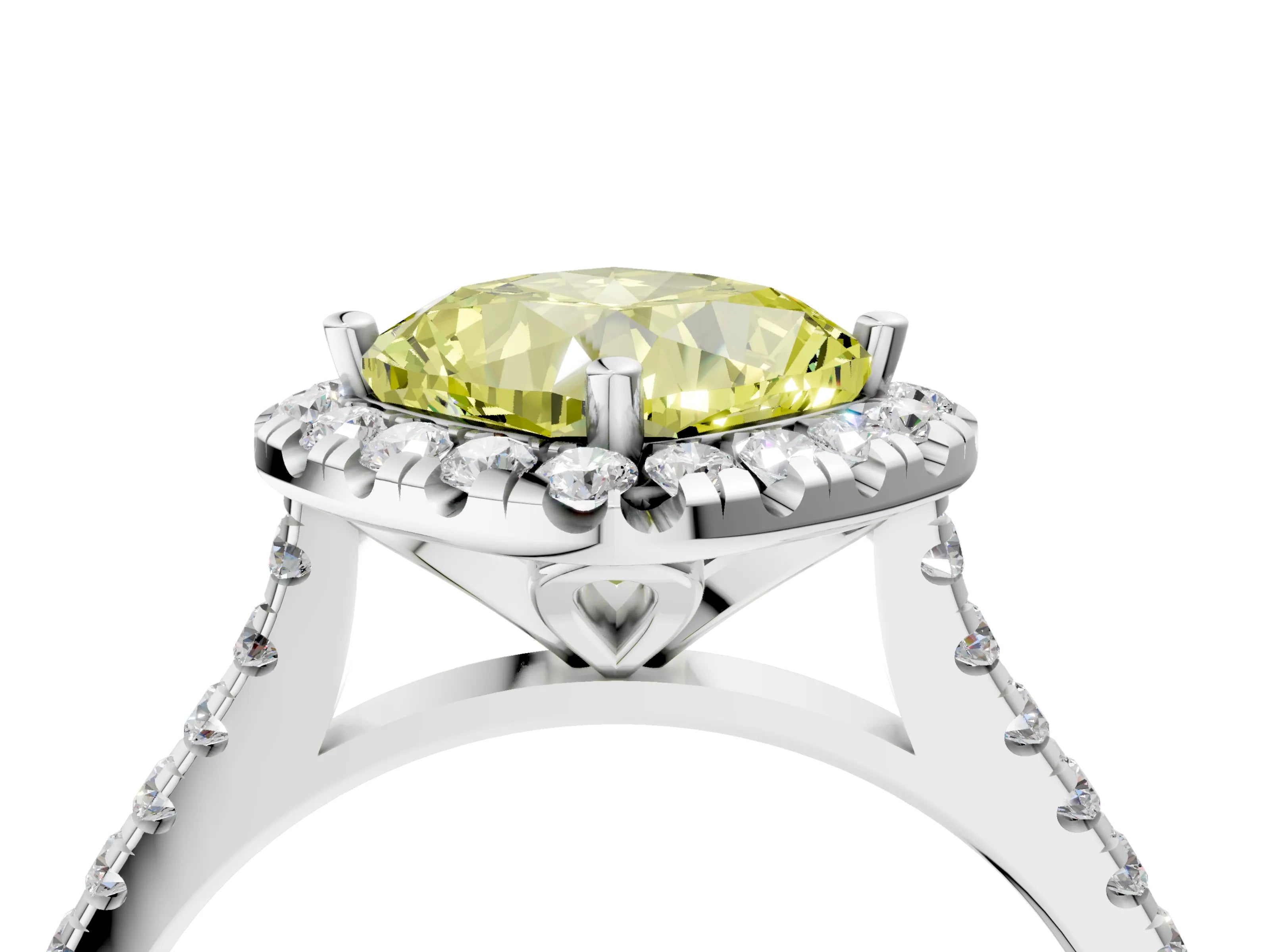 White gold Fancy Yellow Cushion Cut Diamond Cushion Halo Ring with Pavé Band_16