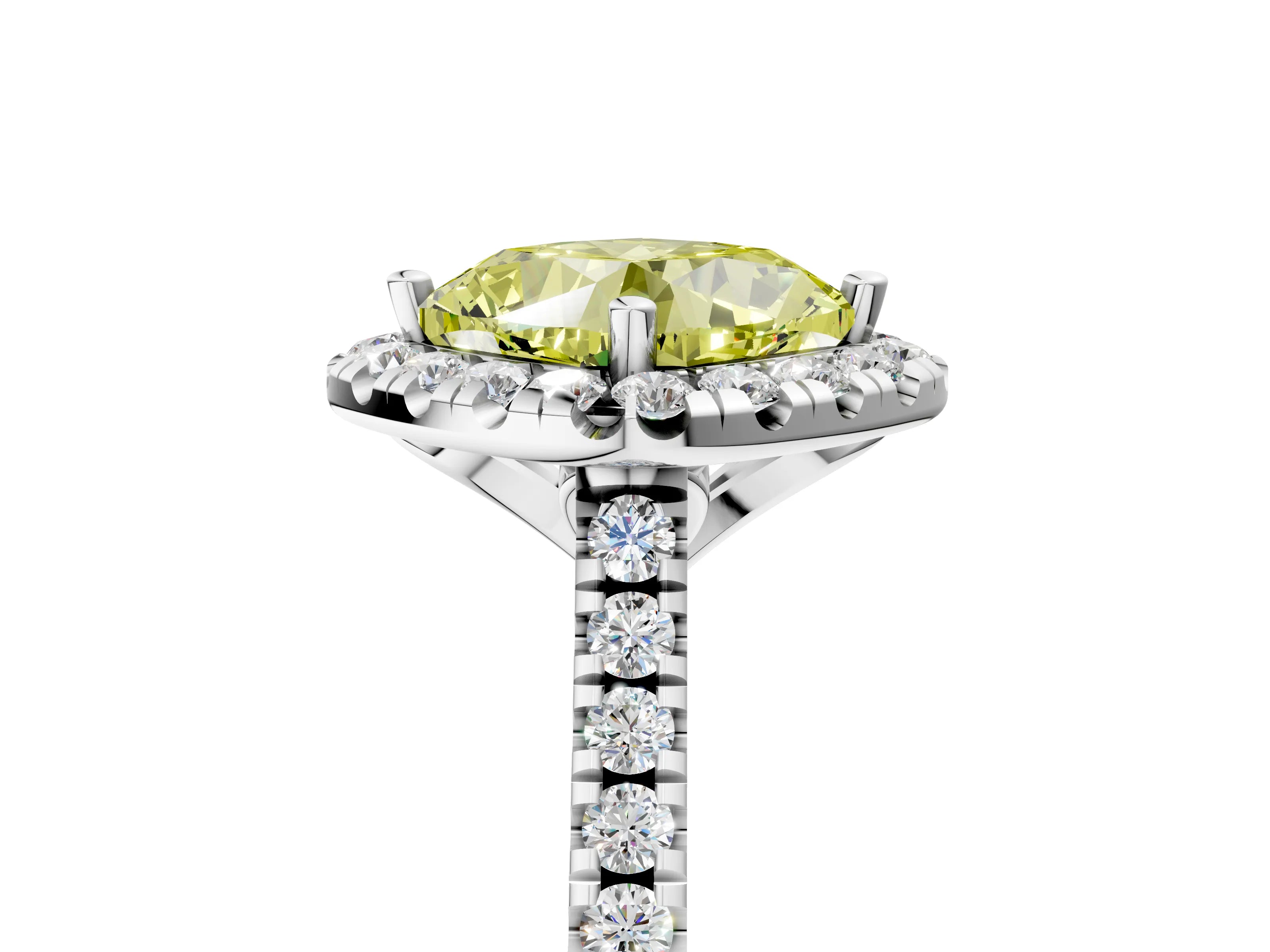 White gold Fancy Yellow Cushion Cut Diamond Cushion Halo Ring with Pavé Band_17