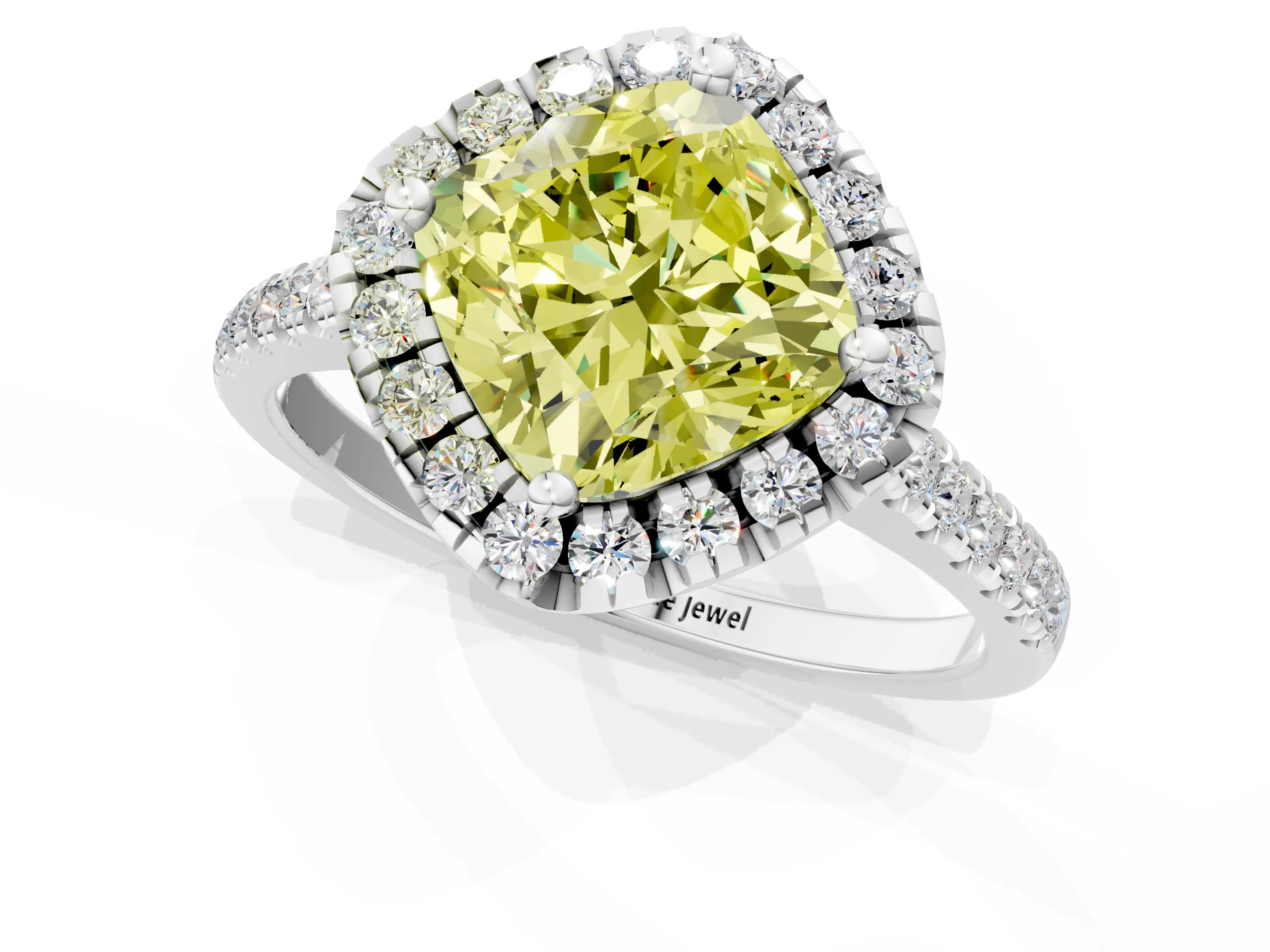 White gold Fancy Yellow Cushion Cut Diamond Cushion Halo Ring with Pavé Band_1