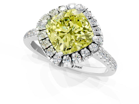 White gold Fancy Yellow Cushion Cut Diamond Cushion Halo Ring with Pavé Band_1