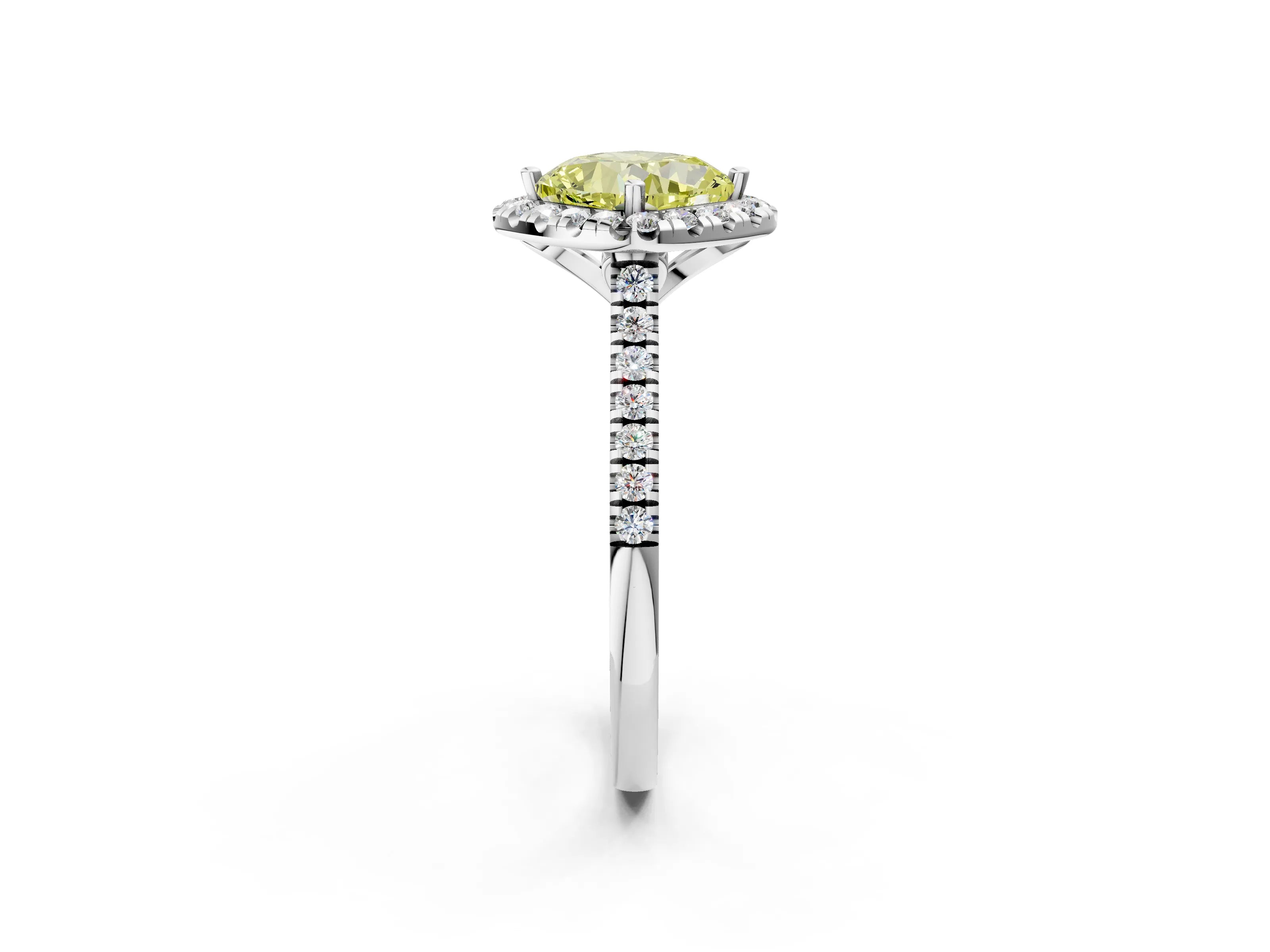White gold Fancy Yellow Cushion Cut Diamond Cushion Halo Ring with Pavé Band_2