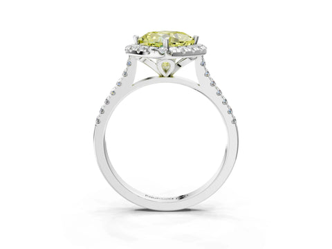 White gold Fancy Yellow Cushion Cut Diamond Cushion Halo Ring with Pavé Band_3