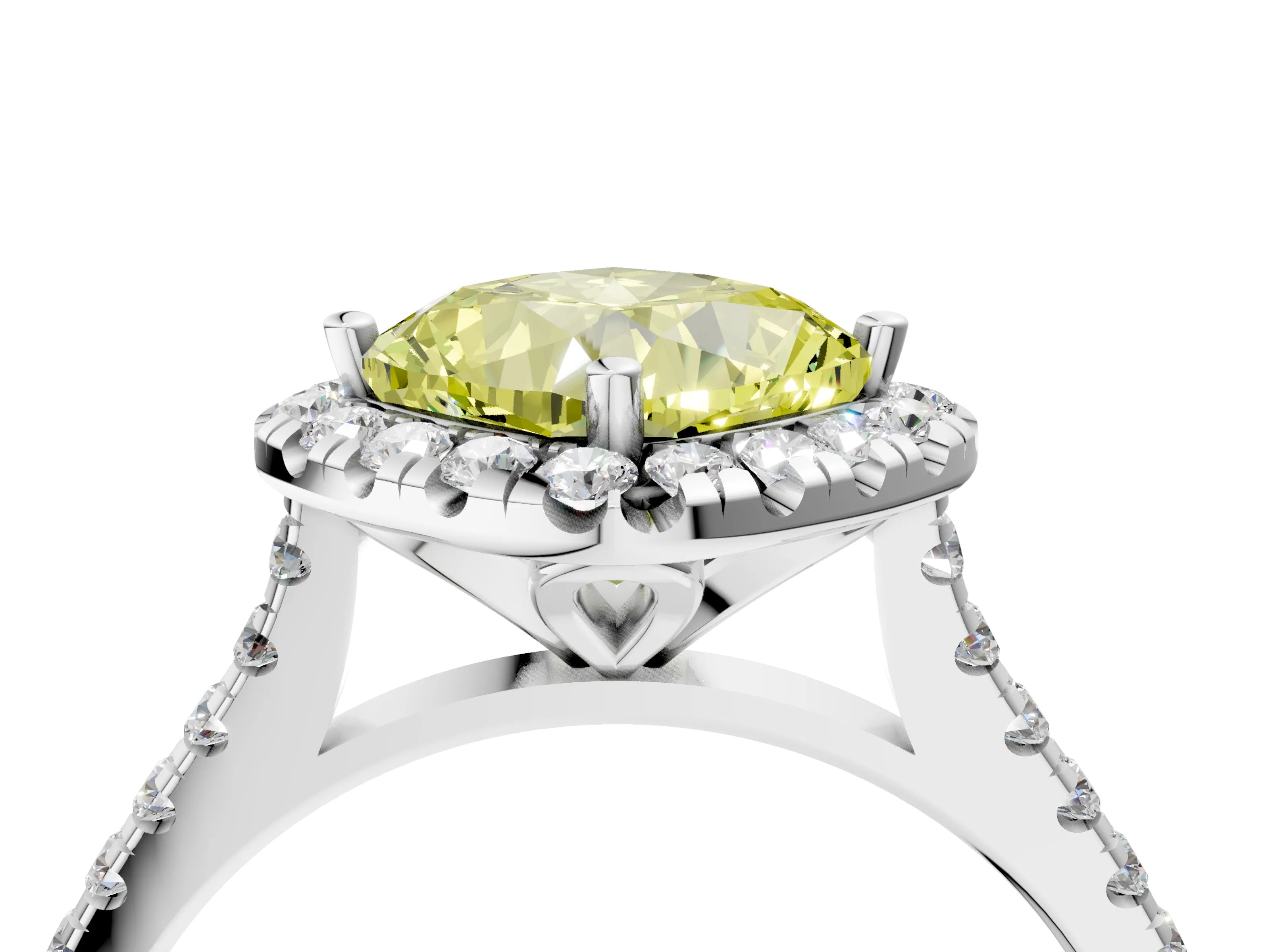 White gold Fancy Yellow Cushion Cut Diamond Cushion Halo Ring with Pavé Band_4