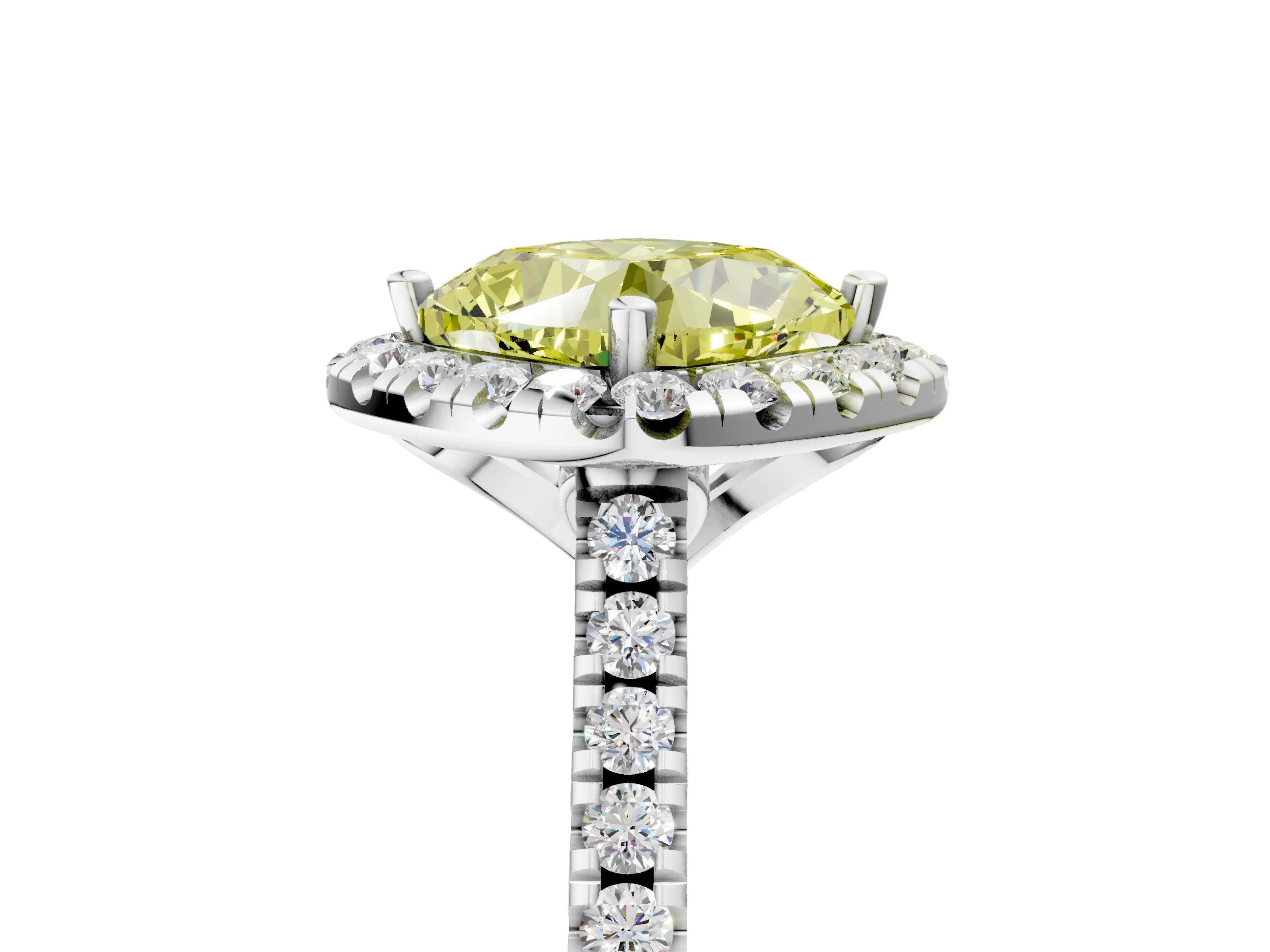 White gold Fancy Yellow Cushion Cut Diamond Cushion Halo Ring with Pavé Band_5