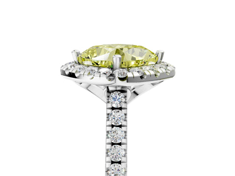 White gold Fancy Yellow Cushion Cut Diamond Cushion Halo Ring with Pavé Band_5