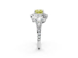 White gold Fancy Yellow Cushion Cut Diamond Double Halo Ring with Pavé Band and Prong Setting_122