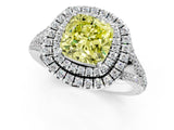 White gold Fancy Yellow Cushion Cut Diamond Double Halo Ring with Pavé Band and Prong Setting_127
