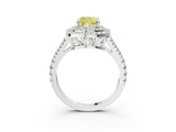 White gold Fancy Yellow Cushion Cut Diamond Double Halo Ring with Pavé Band and Prong Setting_129