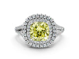 White gold Fancy Yellow Cushion Cut Diamond Double Halo Ring with Pavé Band and Prong Setting_130