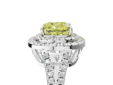 White gold Fancy Yellow Cushion Cut Diamond Double Halo Ring with Pavé Band and Prong Setting_131