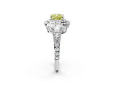 White gold Fancy Yellow Cushion Cut Diamond Double Halo Ring with Pavé Band and Prong Setting_132