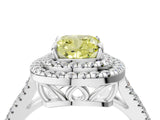 White gold Fancy Yellow Cushion Cut Diamond Double Halo Ring with Pavé Band and Prong Setting_137