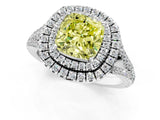 White gold Fancy Yellow Cushion Cut Diamond Double Halo Ring with Pavé Band and Prong Setting_143