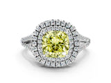 White gold Fancy Yellow Cushion Cut Diamond Double Halo Ring with Pavé Band and Prong Setting_145