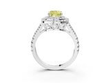 White gold Fancy Yellow Cushion Cut Diamond Double Halo Ring with Pavé Band and Prong Setting_148