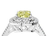 White gold Fancy Yellow Cushion Cut Diamond Double Halo Ring with Pavé Band and Prong Setting_149