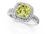 White gold Fancy Yellow Cushion Cut Diamond Double Halo Ring with Split Shank and Four-Prong Setting_1
