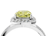 White gold Fancy Yellow Cushion Cut Diamond Double Halo Ring with Split Shank and Four-Prong Setting_4