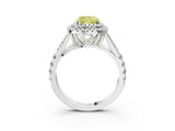 White gold Fancy Yellow Cushion Cut Diamond Double Halo Ring with Split Shank and Prong Setting_30
