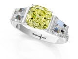White gold Fancy Yellow Cushion Cut Diamond Engagement Ring with Baguette Side Stones and Channel Set Band_33