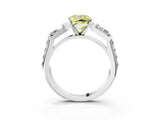 White gold Fancy Yellow Cushion Cut Diamond Engagement Ring with Baguette Side Stones and Channel Set Band_35