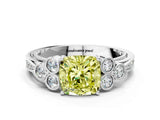 White gold Fancy Yellow Cushion  Cut Diamond Engagement Ring with Bezel Set Round Side Stones and Prong Setting_52