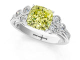 White gold Fancy Yellow Cushion  Cut Diamond Engagement Ring with Bezel Set Round Side Stones and Prong Setting_53