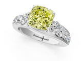 White gold Fancy Yellow Cushion  Cut Diamond Engagement Ring with Pavé Band and Four-Prong Setting_4