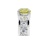 White gold Fancy Yellow Cushion  Cut Diamond Engagement Ring with Pavé Band and Four-Prong Setting_8