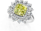White gold Fancy Yellow Cushion Cut Diamond Floral Double Halo Engagement Ring with Prong Setting_37
