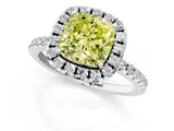 White gold Fancy Yellow Cushion  Cut Diamond Floral Halo Engagement Ring with Pavé Band and Prong Setting_50